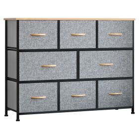 HOMCOM 8-Drawer Light Gray Fabric Dresser with Steel Frame & Wooden Top for Bedroom, Hallway