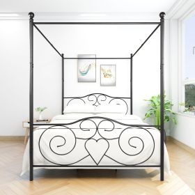 Metal Canopy Bed Frame with Vintage Style Headboard &amp; Footboard Sturdy Steel Holds 600lbs Perfectly Fits Your Mattress Easy DIY Assembly All