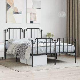 Metal Bed Frame without Mattress with Footboard Black 53.1"x74.8"