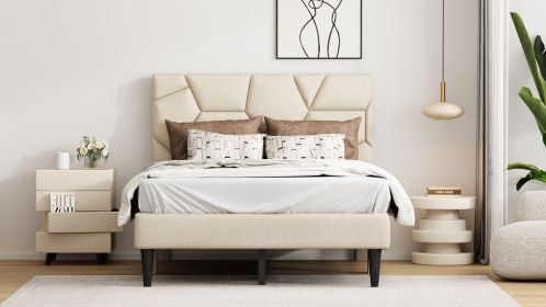Full Size Bed Frame with Storage Headboard, Metal Platform Bed No Noise, Mattress Foundation Strong Metal Slats Support No Box Spring NeededF