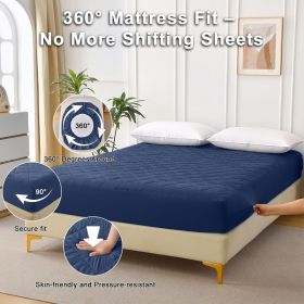 Diamond Grid Ultrasonic Waterproof Mattress Protector (Color: Navy Blue)