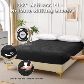 Diamond Grid Ultrasonic Waterproof Mattress Protector (Color: Black)
