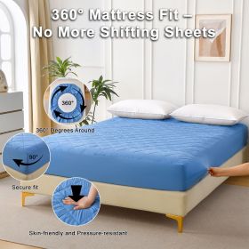 Diamond Grid Ultrasonic Waterproof Mattress Protector (Color: light blue)
