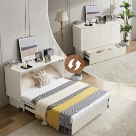 [NEW ARRIVED] [VIDEO PROVIDED]Cabinet Bed with Storage, Queen Bed ,Folding Foam Mattress & Oversized Drawers, Murphy Bed , Set of Sockets & USB P (Color: as Pic)