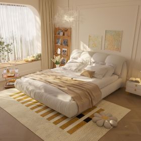 King Size Luxury Upholstered Platform Bed with Oversized Padded Backrest and Solid Wood Frame,suitable for Multiple heights of mattresses (Color: as Pic)