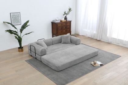 Sleeper Sofa with Pillow,Comfy Foldable Sofa Bed Compressed Sofa in Box, Convertible Sofa Bed for Living Room Bedroom Lounge Studio (Color: Light Gray)