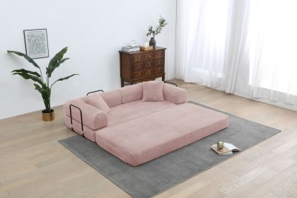 Sleeper Sofa with Pillow,Comfy Foldable Sofa Bed Compressed Sofa in Box, Convertible Sofa Bed for Living Room Bedroom Lounge Studio (Color: Pink)