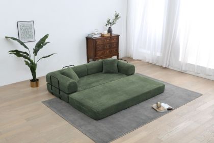 Sleeper Sofa with Pillow,Comfy Foldable Sofa Bed Compressed Sofa in Box, Convertible Sofa Bed for Living Room Bedroom Lounge Studio (Color: Army green)