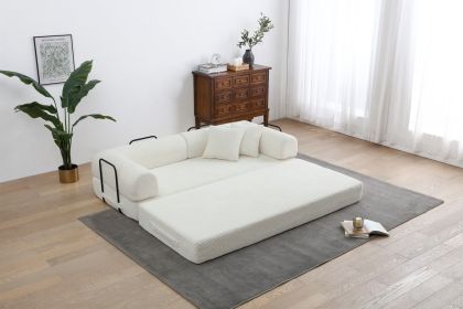 Sleeper Sofa with Pillow,Comfy Foldable Sofa Bed Compressed Sofa in Box, Convertible Sofa Bed for Living Room Bedroom Lounge Studio (Color: Creamy white)