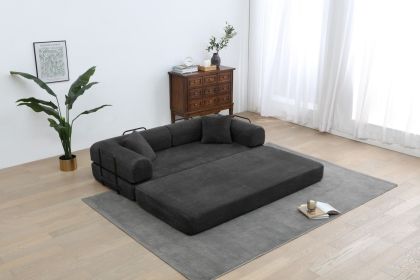 Sleeper Sofa with Pillow,Comfy Foldable Sofa Bed Compressed Sofa in Box, Convertible Sofa Bed for Living Room Bedroom Lounge Studio (Color: Black)
