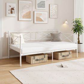 1PC Twin Size Platform Bed with Heavy-duty Metal Slat Support (Color: White)