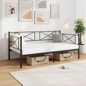 1PC Twin Size Platform Bed with Heavy-duty Metal Slat Support (Color: Black)